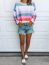Autumn Fashion Printed Round Neck Long-sleeved Stripe Sweatshirts Top